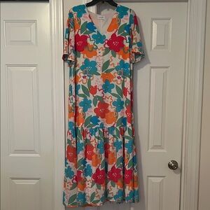 Adrienne Floral Multicolor Maxi Dress Small